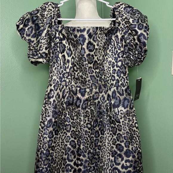 NWT Aidan by Aidan Mattox Black and Cream Leopard Dress 0 off the shoulder - Picture 4 of 9